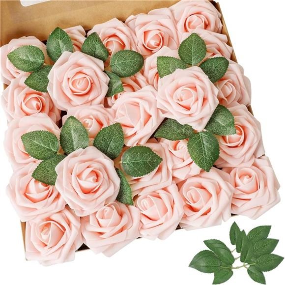 Artificial Flower BlushRose 25pcs Real Looking Fake Roses w/Stem for DIY Wedding - Picture 1 of 6